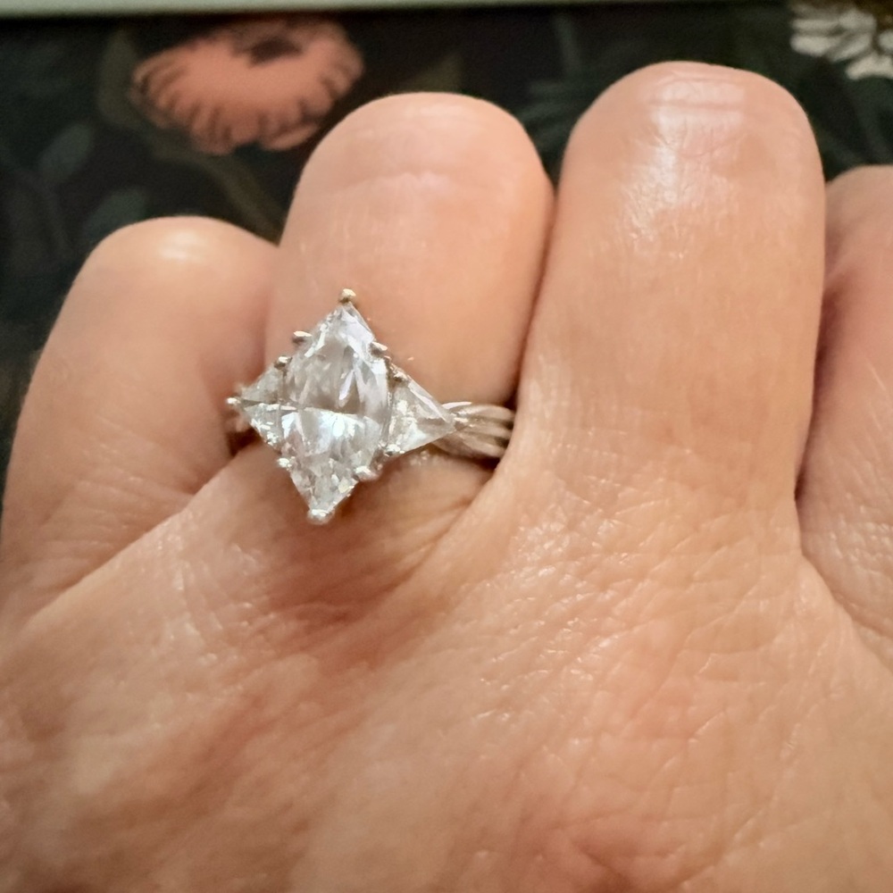 Sterling Silver Marquise Cubic Zirconia Ring – 3 Stone Statement Design